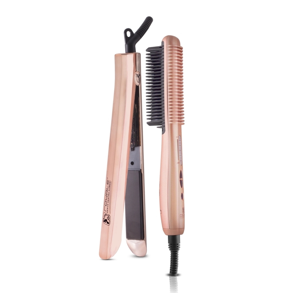 Royale Genius Heating Element Duet Set Platinum Flat Iron/Platinum Heating Brush